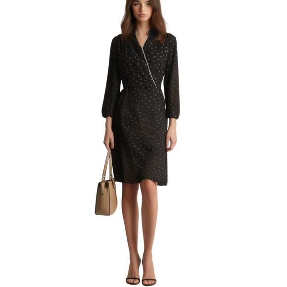 Black and Cream Print Vintage 60's Cross Bust Dress Size 10 - Picture 1 of 9